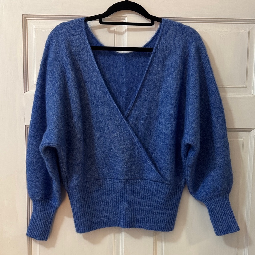 Sezane Deep Blue V-Neck Sweater
